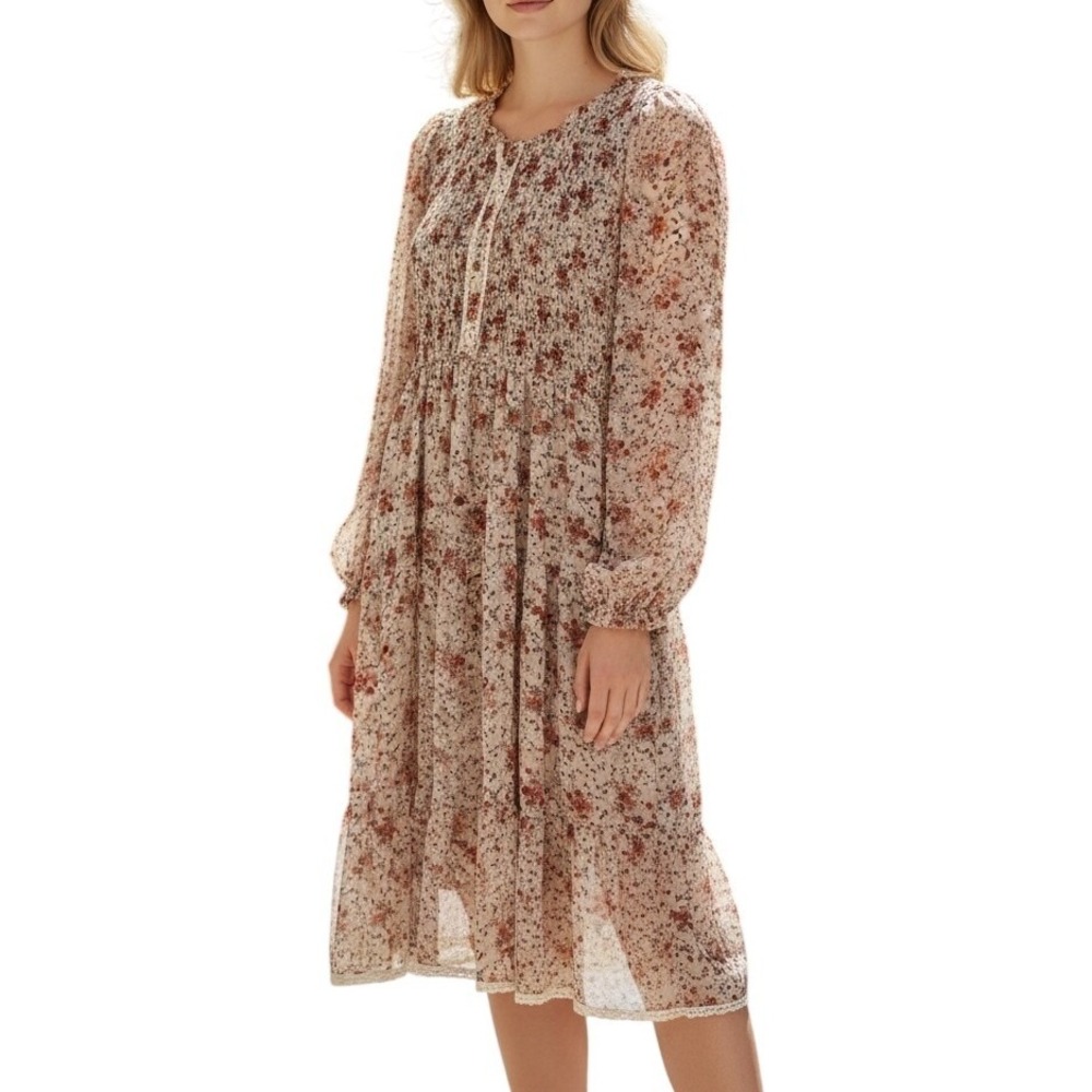 POL Floral Smocked Peasant‎ Dress Small Tiered Long Sleeve Shabby Cottagecore